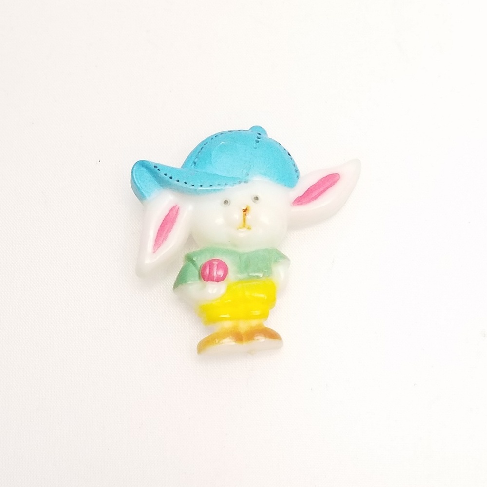 Vtg Baseball Boy Bunny Rabbit Ball Cap Pin Brooch
